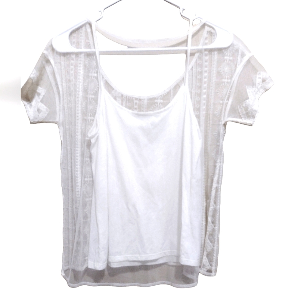 American Eagle White Tank Top & Cover Geo Print, Size S